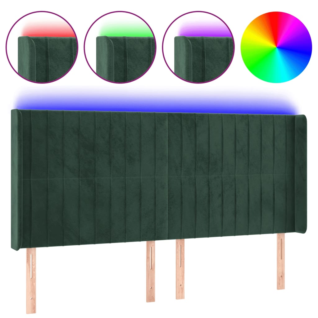 vidaXL Cabecero con LED de terciopelo verde oscuro 163x16x118/128 cm