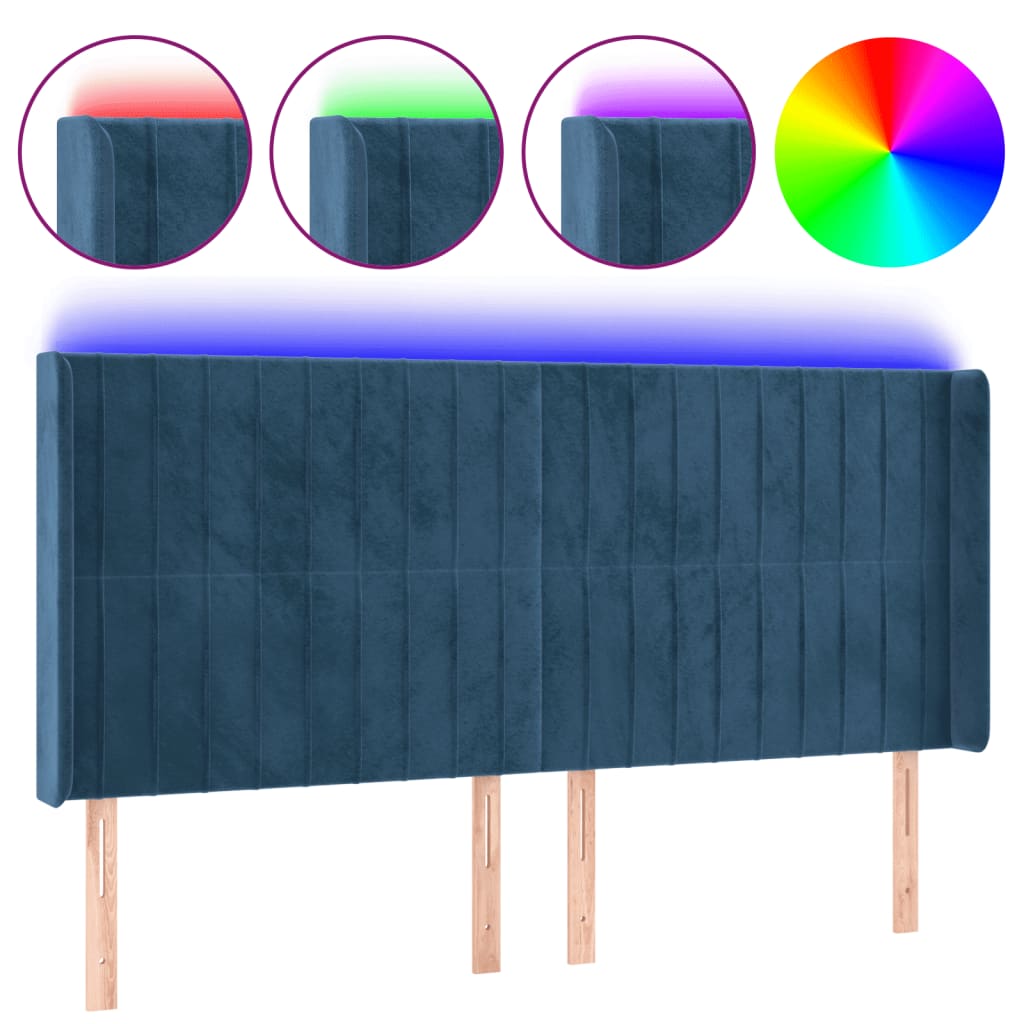 vidaXL Cabecero con LED de terciopelo azul oscuro 163x16x118/128 cm