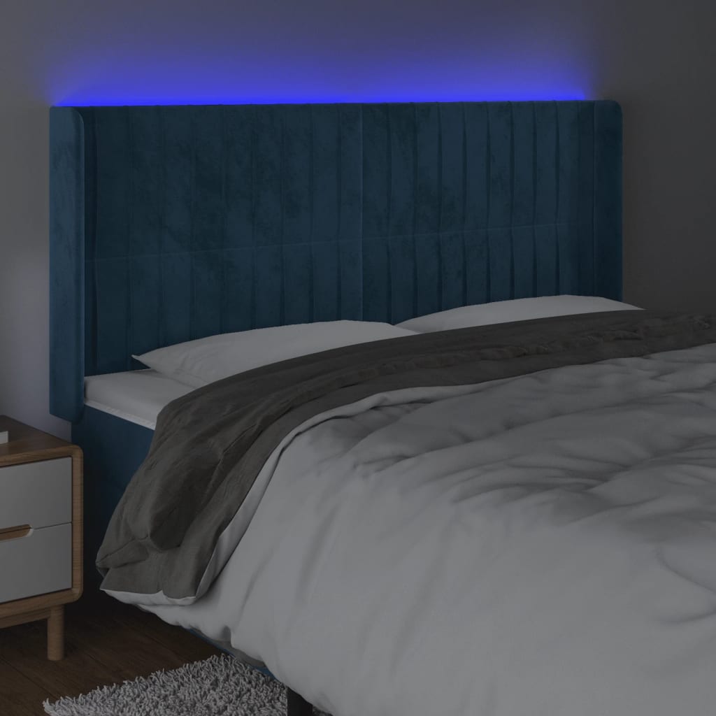 vidaXL Cabecero con LED de terciopelo azul oscuro 163x16x118/128 cm