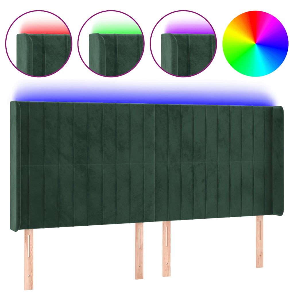 vidaXL Cabecero con LED de terciopelo verde oscuro 203x16x118/128 cm