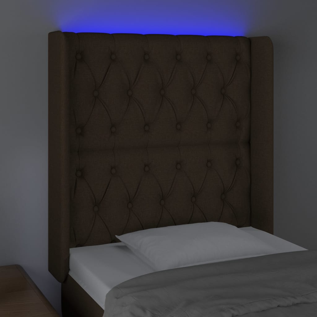 vidaXL Cabecero con LED de tela marrón oscuro 83x16x118/128 cm