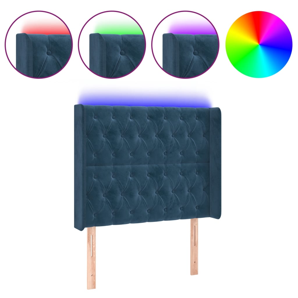 vidaXL Cabecero con LED de terciopelo azul oscuro 93x16x118/128 cm