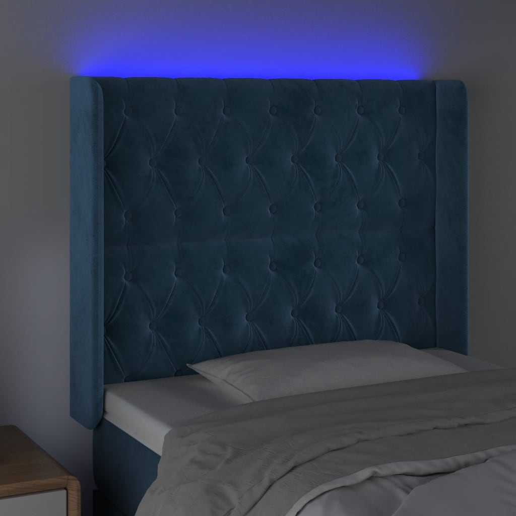 vidaXL Cabecero con LED de terciopelo azul oscuro 103x16x118/128 cm