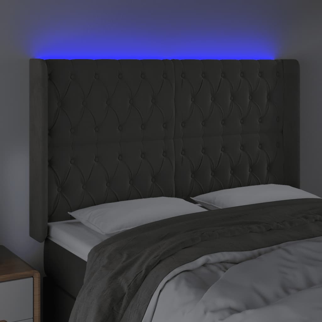 vidaXL Cabecero con LED de terciopelo gris oscuro 163x16x118/128 cm