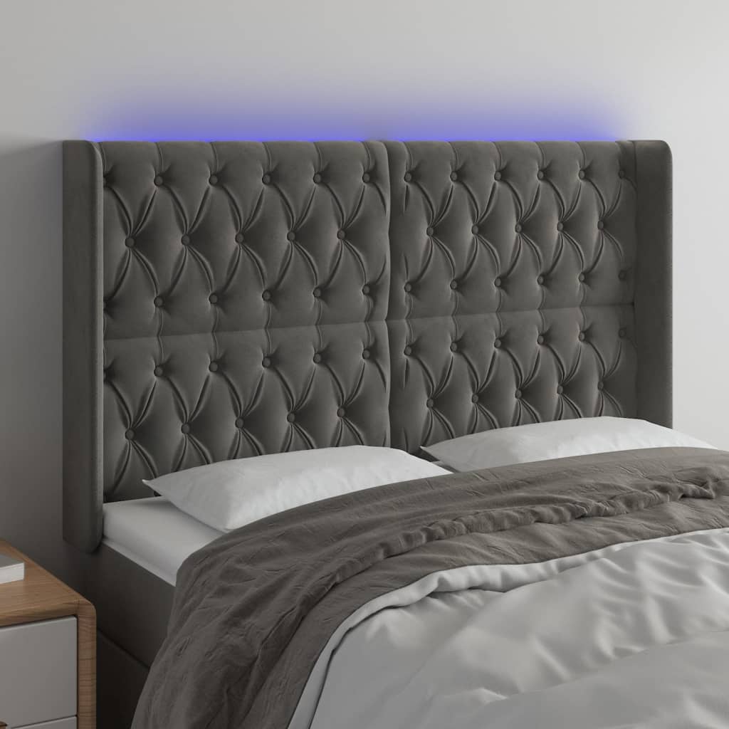 vidaXL Cabecero con LED de terciopelo gris oscuro 163x16x118/128 cm