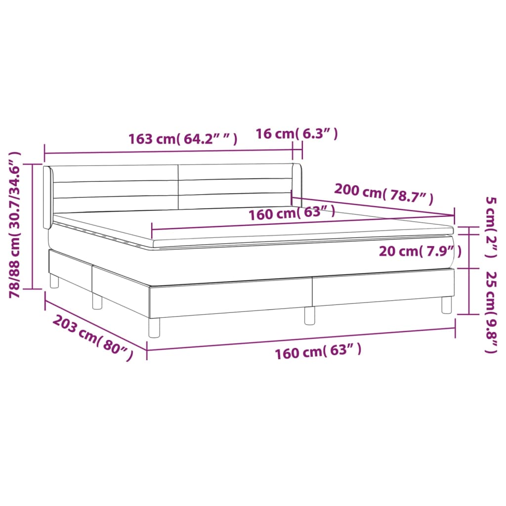 vidaXL Cama box spring con colchón tela marrón oscuro 160x200 cm