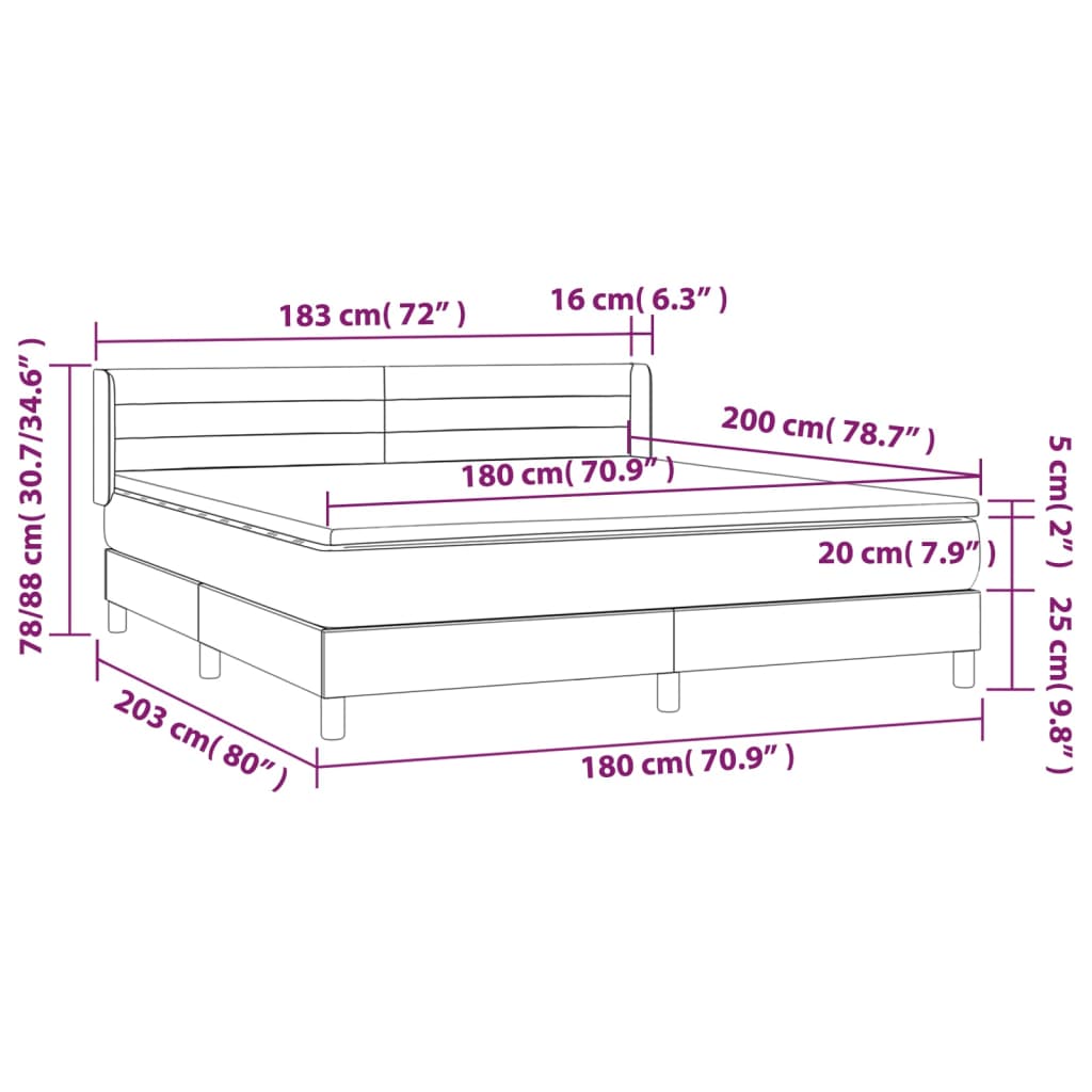 vidaXL Cama box spring con colchón tela gris oscuro 180x200 cm