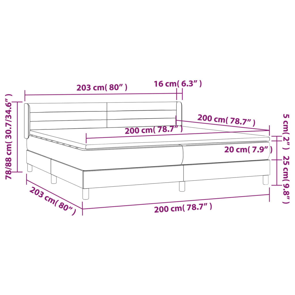 vidaXL Cama box spring con colchón tela gris oscuro 200x200 cm