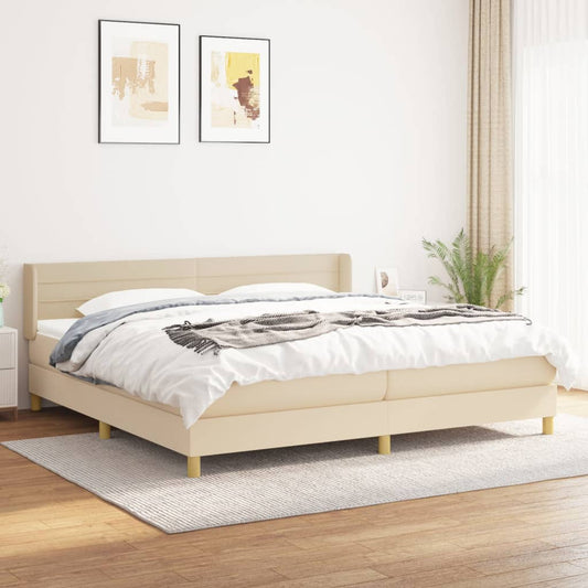 vidaXL Cama box spring con colchón tela color crema 200x200 cm