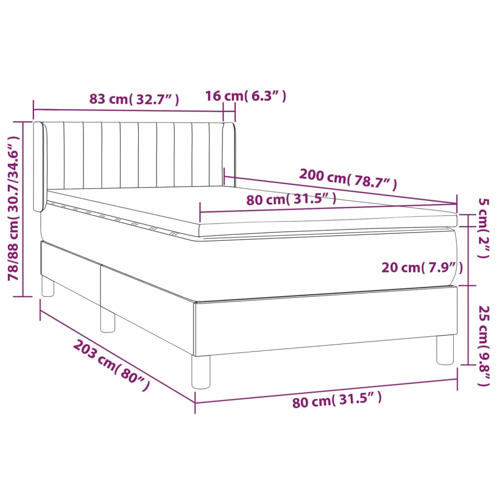 vidaXL Cama box spring con colchón tela gris claro 80x200 cm