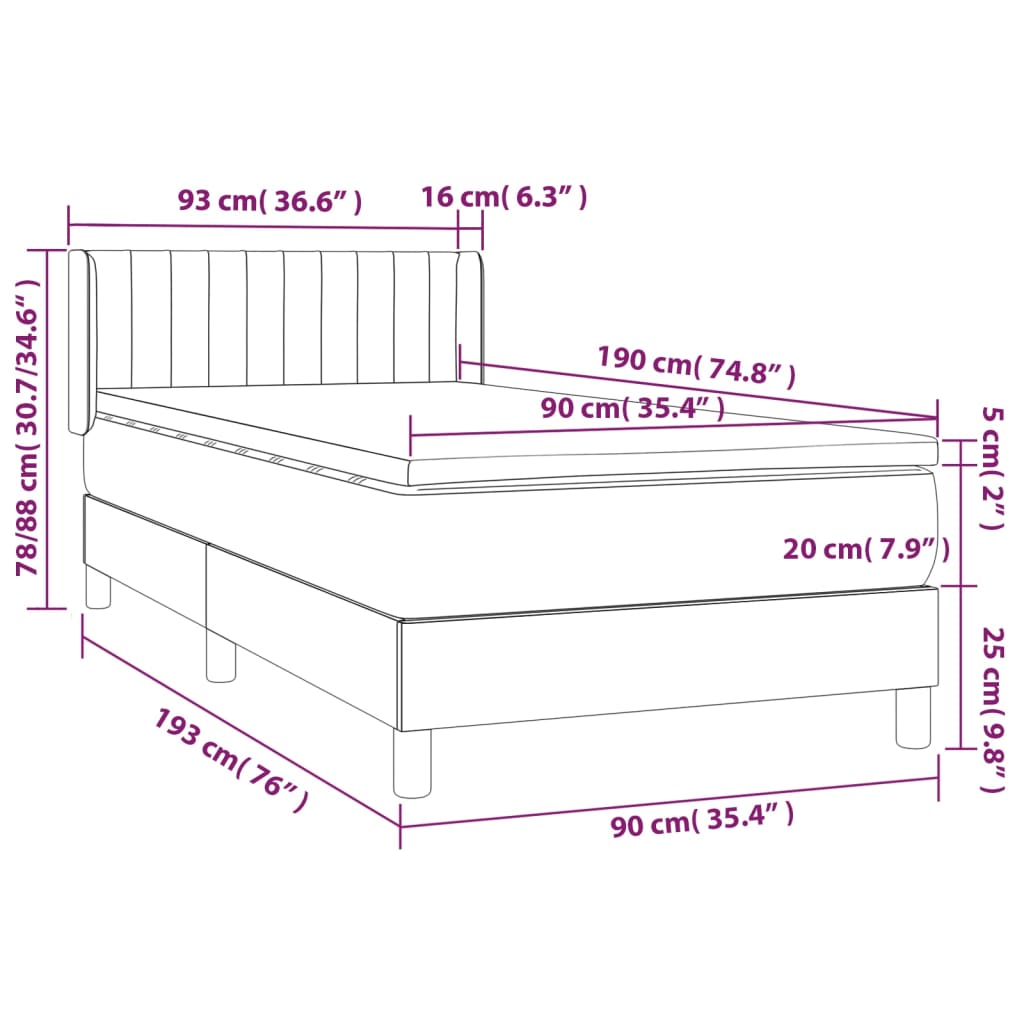 vidaXL Cama box spring con colchón tela gris oscuro 90x190 cm