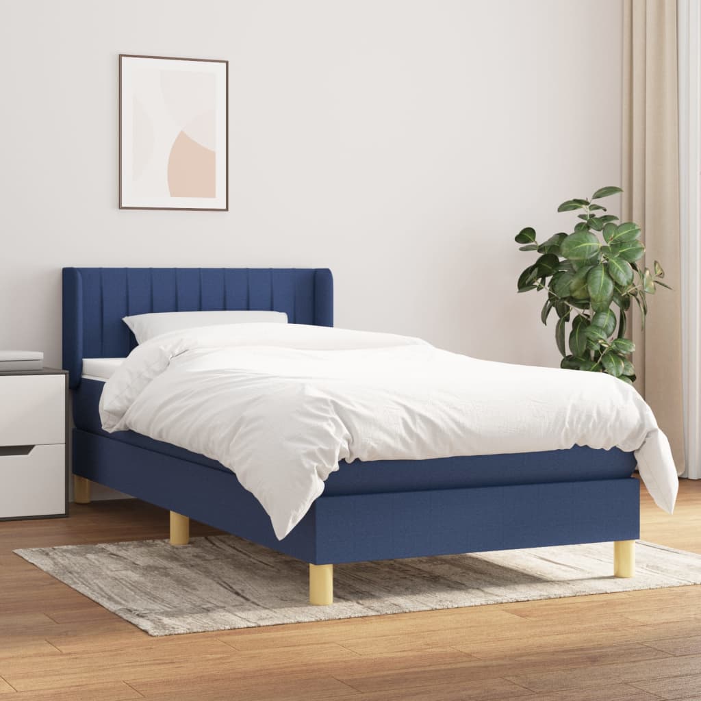 vidaXL Cama box spring con colchón tela azul 90x190 cm