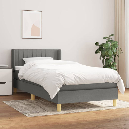 vidaXL Cama box spring con colchón tela gris oscuro 100x200 cm