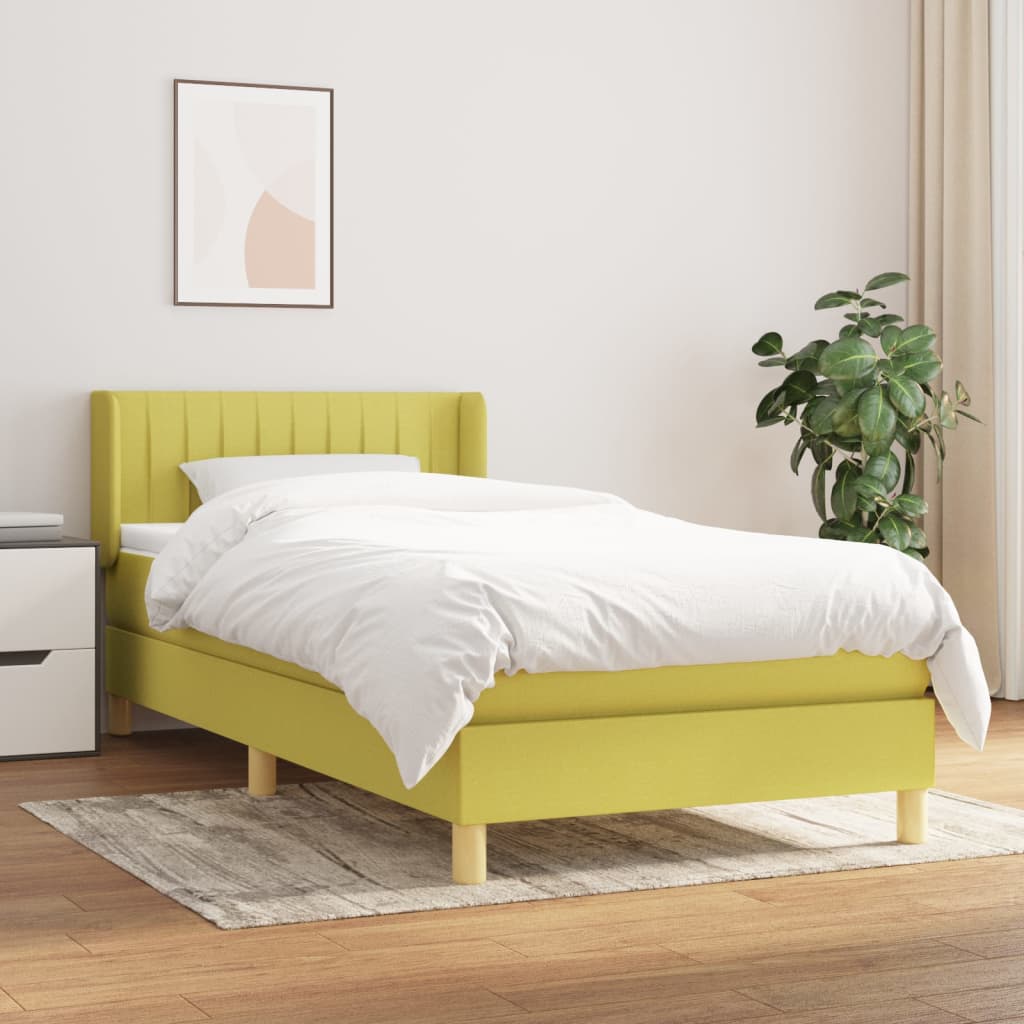 vidaXL Cama box spring con colchón tela verde 100x200 cm