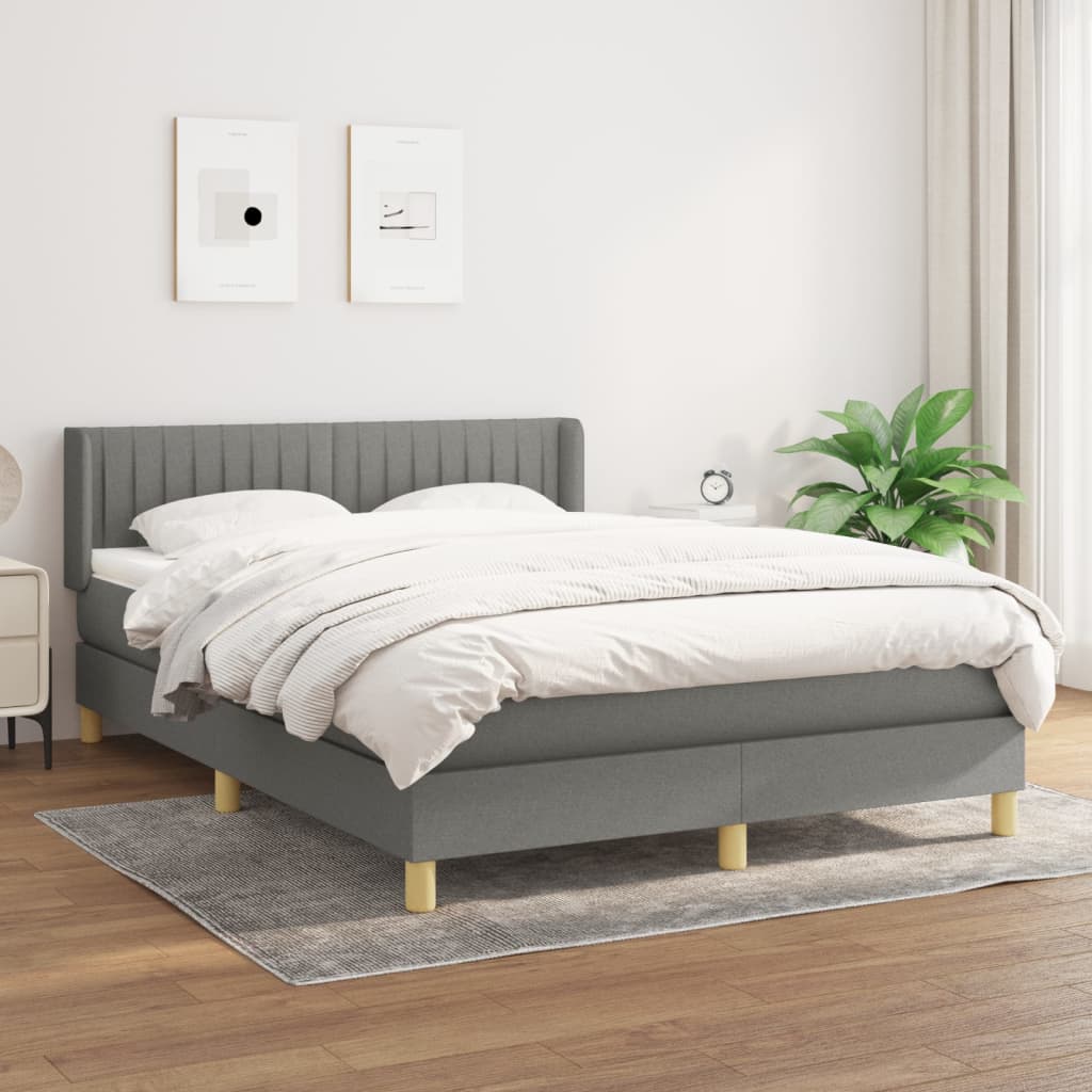 vidaXL Cama box spring con colchón tela gris oscuro 140x190 cm