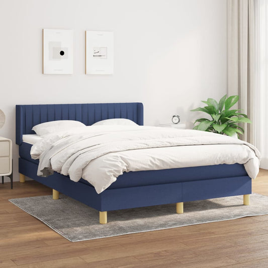 vidaXL Cama box spring con colchón tela azul 140x190 cm