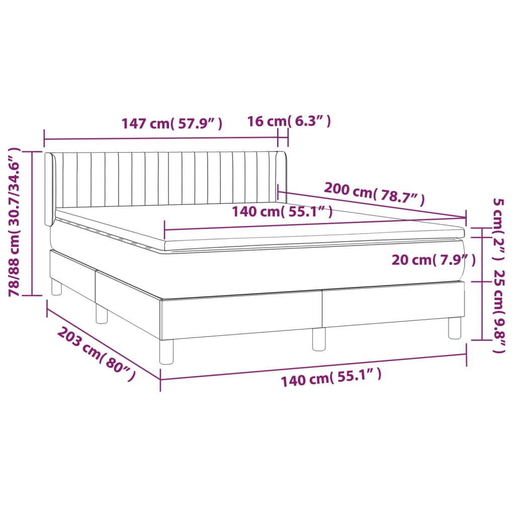 vidaXL Cama box spring con colchón tela gris oscuro 140x200 cm