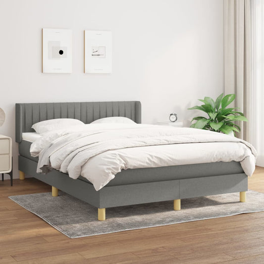 vidaXL Cama box spring con colchón tela gris oscuro 140x200 cm