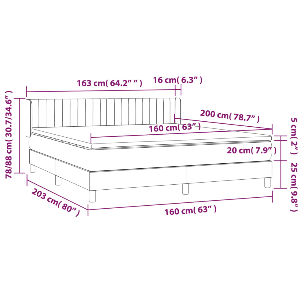 vidaXL Cama box spring con colchón tela gris oscuro 160x200 cm