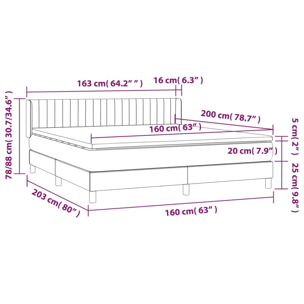 vidaXL Cama box spring con colchón tela color crema 160x200 cm