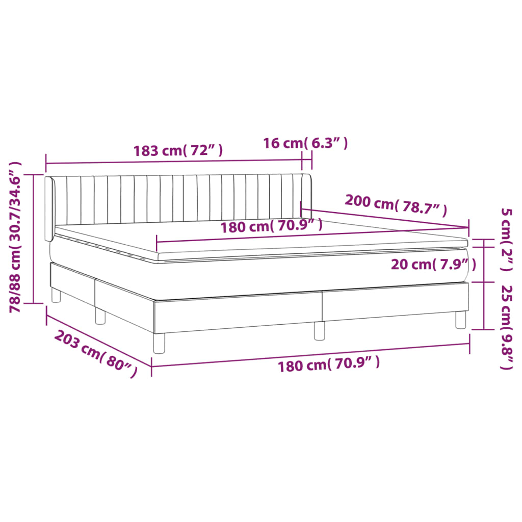 vidaXL Cama box spring con colchón tela gris claro 180x200 cm