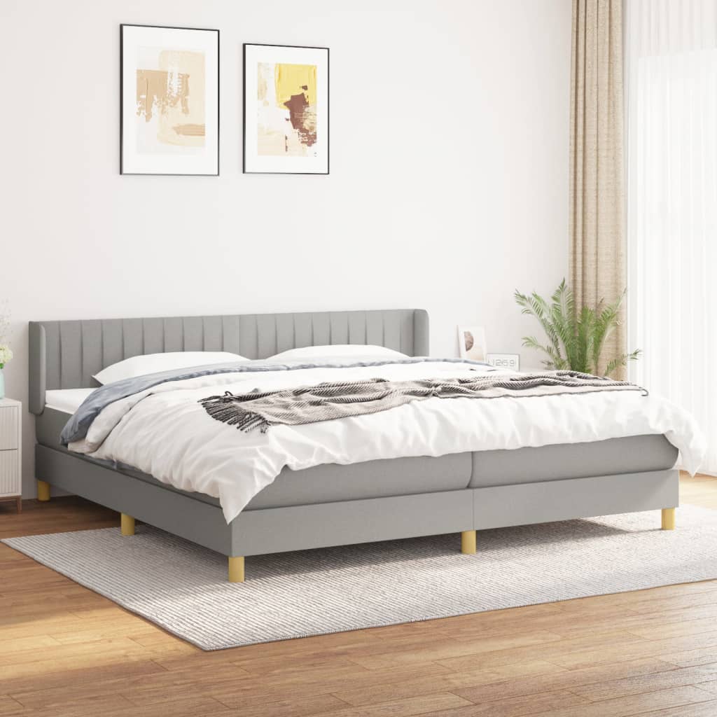 vidaXL Cama box spring con colchón tela gris claro 200x200 cm