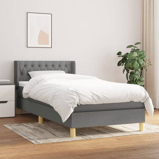 vidaXL Cama box spring con colchón tela gris oscuro 90x190 cm