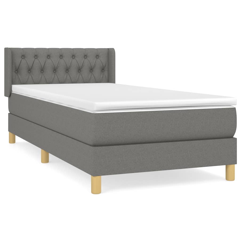 vidaXL Cama box spring con colchón tela gris oscuro 90x200 cm