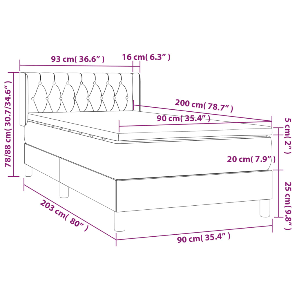 vidaXL Cama box spring con colchón tela color crema 90x200 cm