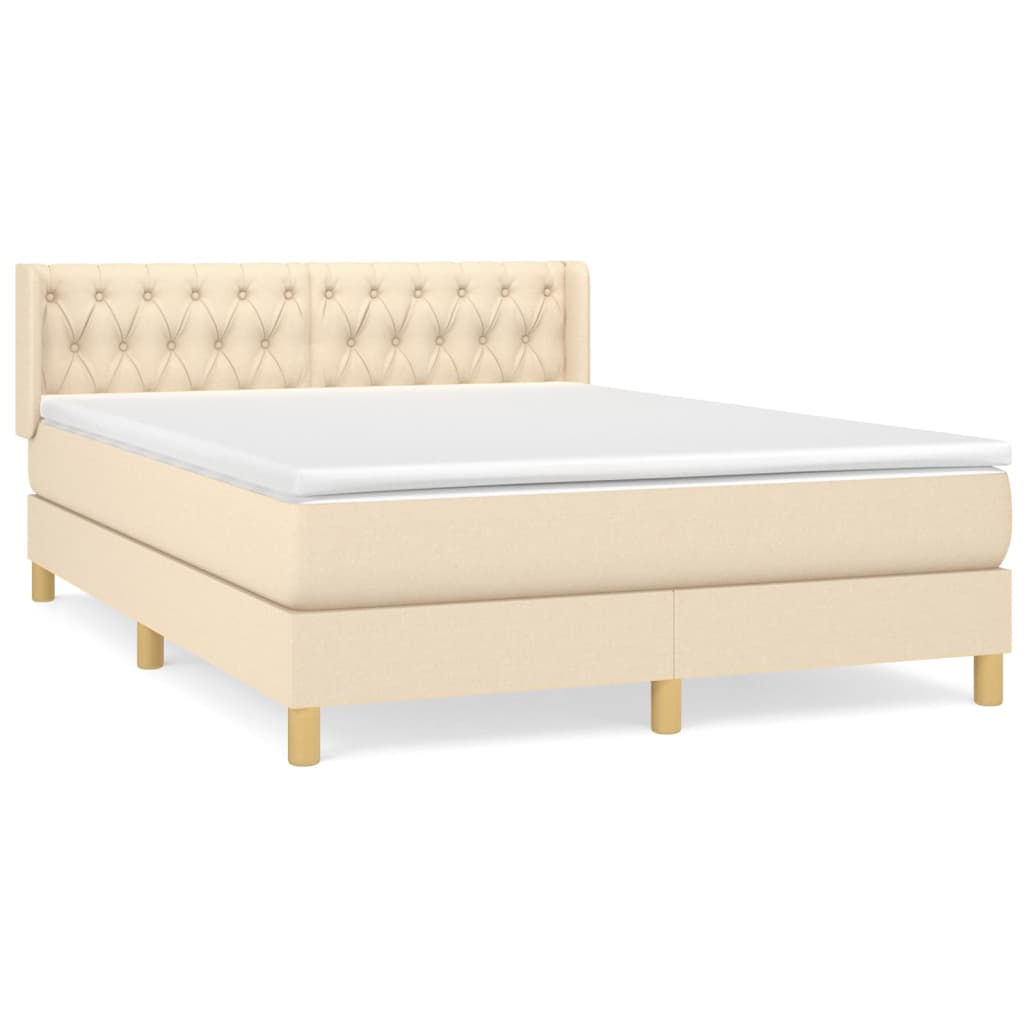 vidaXL Cama box spring con colchón tela color crema 140x190 cm