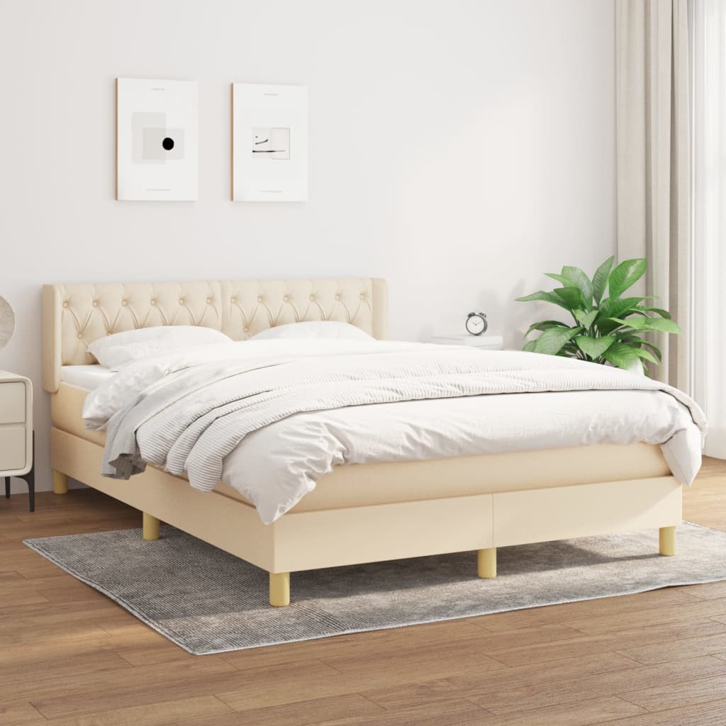 vidaXL Cama box spring con colchón tela color crema 140x190 cm