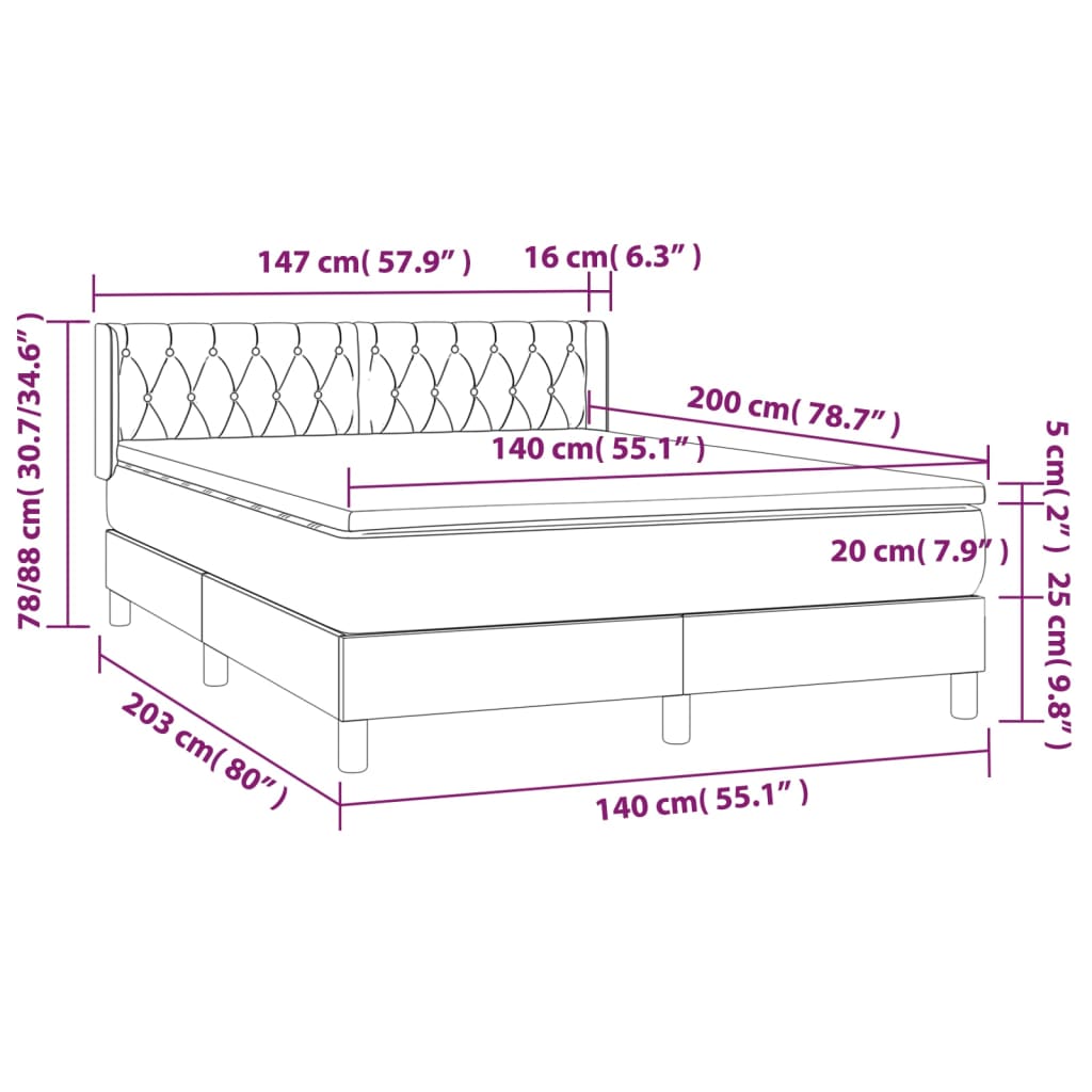 vidaXL Cama box spring con colchón tela gris claro 140x200 cm