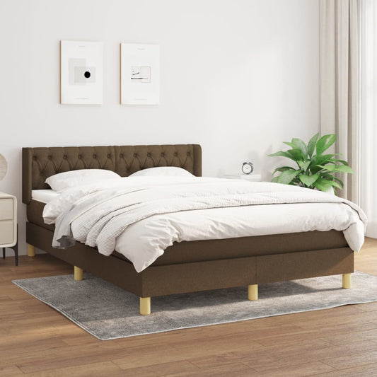 vidaXL Cama box spring con colchón tela marrón oscuro 140x200 cm