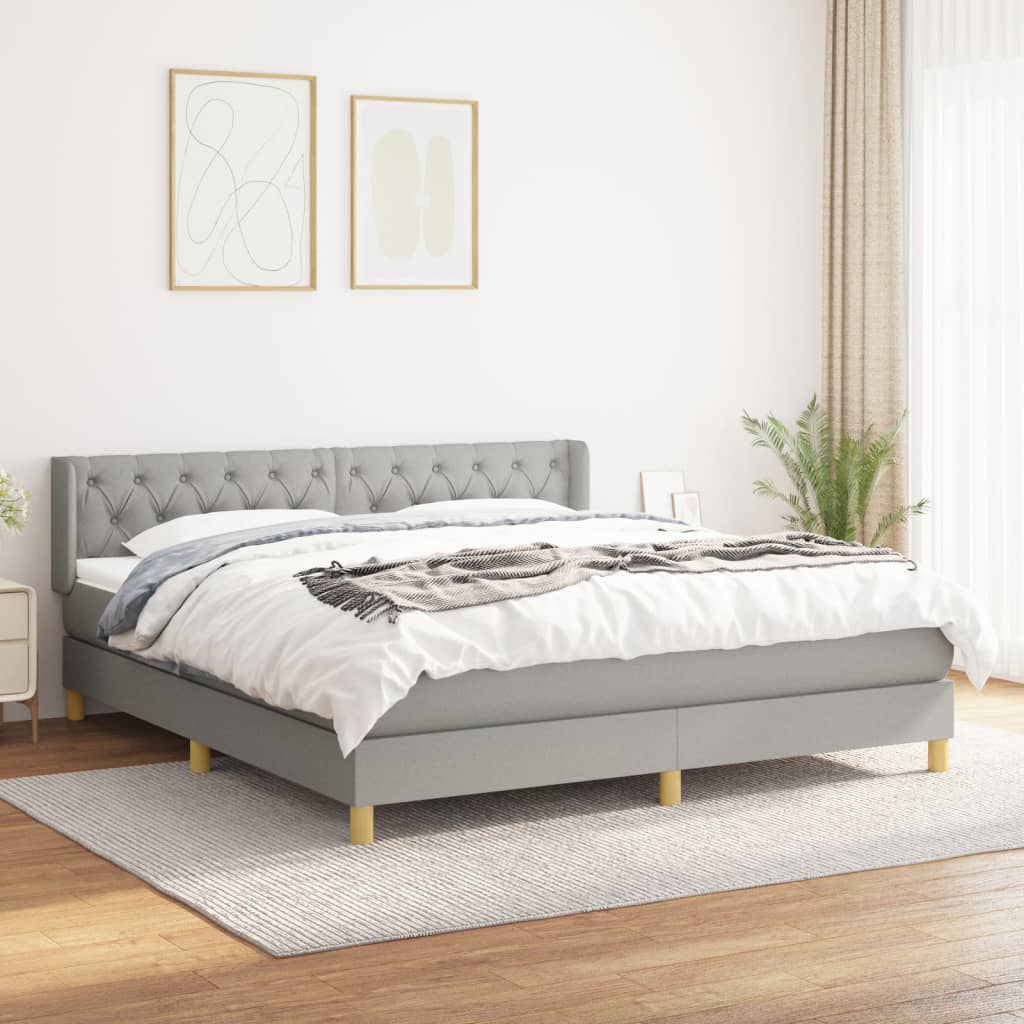 vidaXL Cama box spring con colchón tela gris claro 160x200 cm