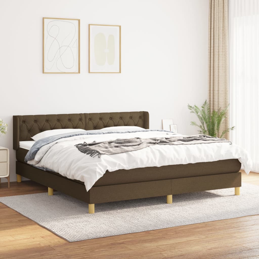 vidaXL Cama box spring con colchón tela marrón oscuro 160x200 cm