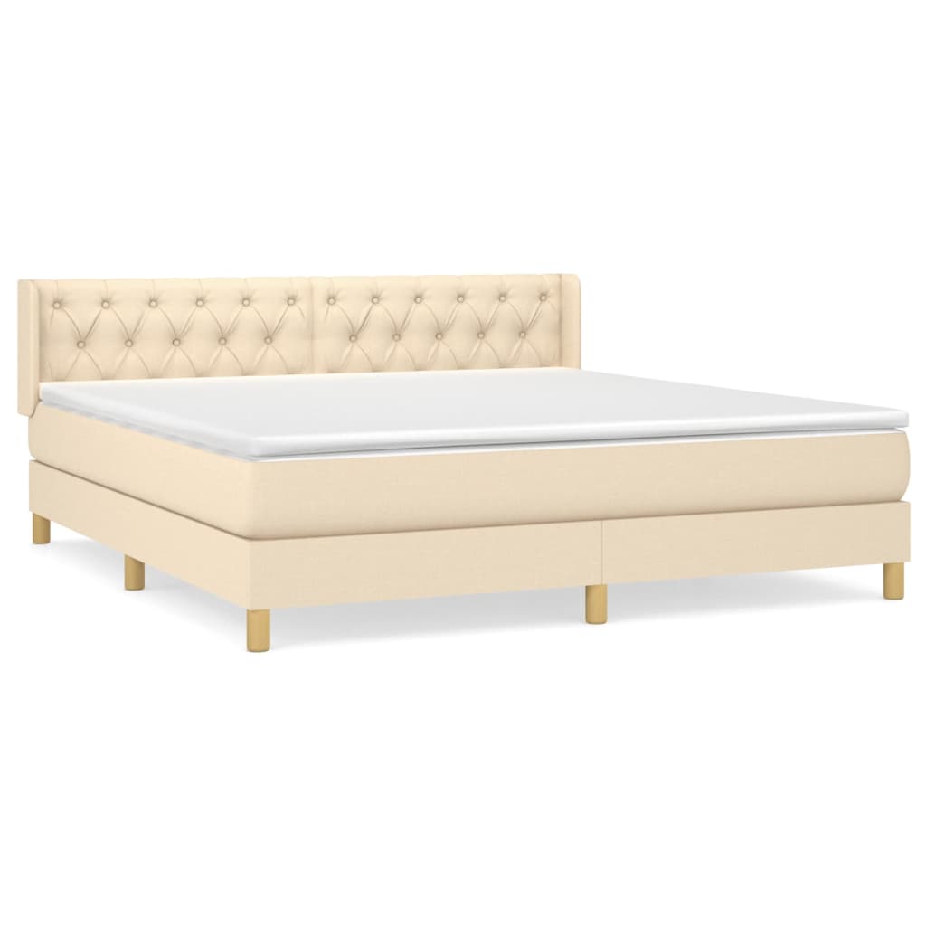 vidaXL Cama box spring con colchón tela color crema 160x200 cm