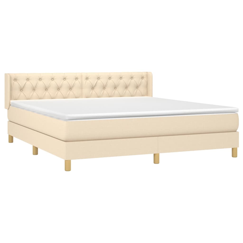 vidaXL Cama box spring con colchón tela color crema 160x200 cm