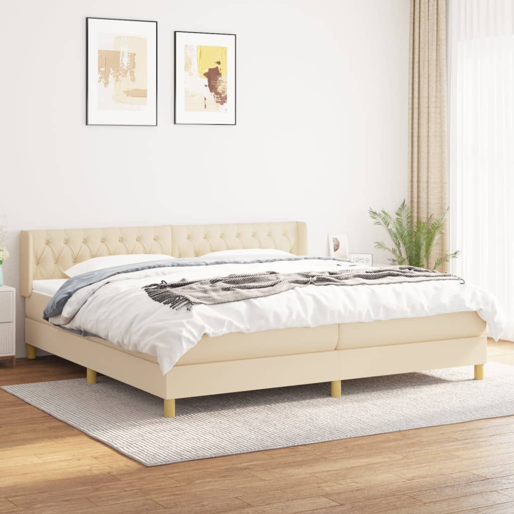 vidaXL Cama box spring con colchón tela color crema 160x200 cm