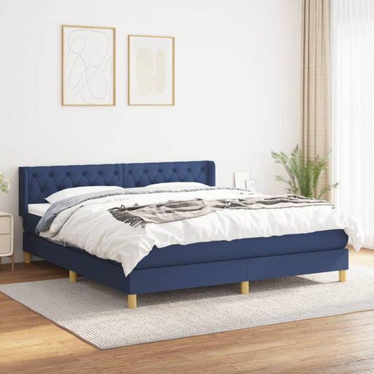 vidaXL Cama box spring con colchón tela azul 160x200 cm