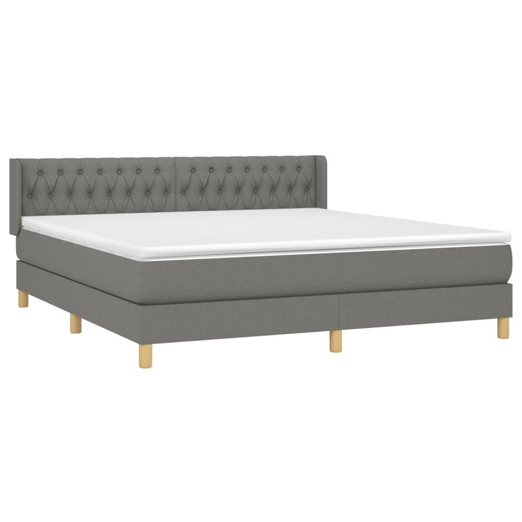 vidaXL Cama box spring con colchón tela gris oscuro 180x200 cm