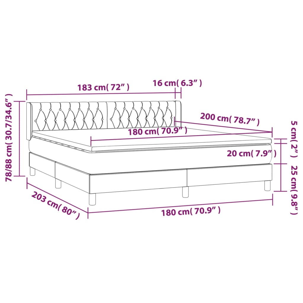 vidaXL Cama box spring con colchón tela gris oscuro 180x200 cm