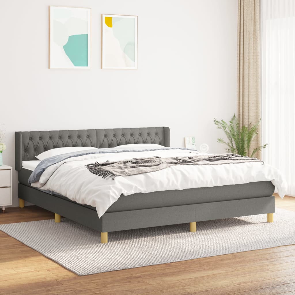 vidaXL Cama box spring con colchón tela gris oscuro 180x200 cm