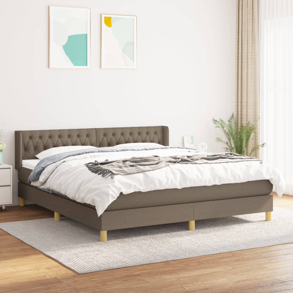 vidaXL Cama box spring con colchón tela gris taupe 180x200 cm