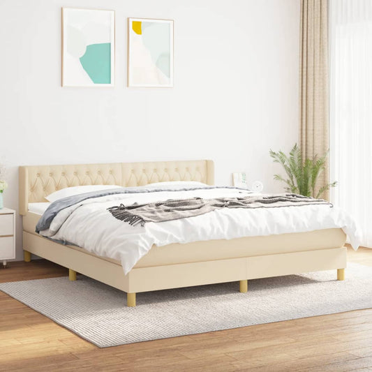 vidaXL Cama box spring con colchón tela color crema 180x200 cm