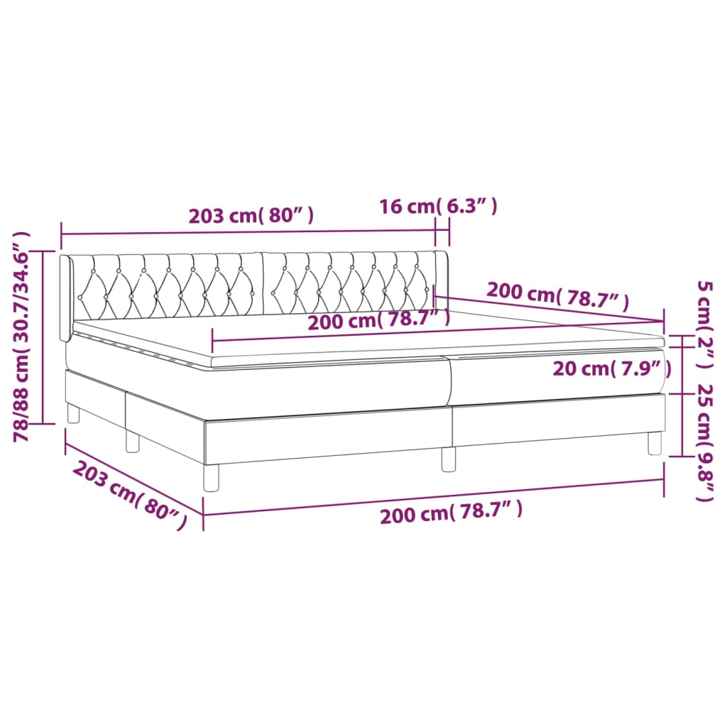 vidaXL Cama box spring con colchón tela gris oscuro 200x200 cm