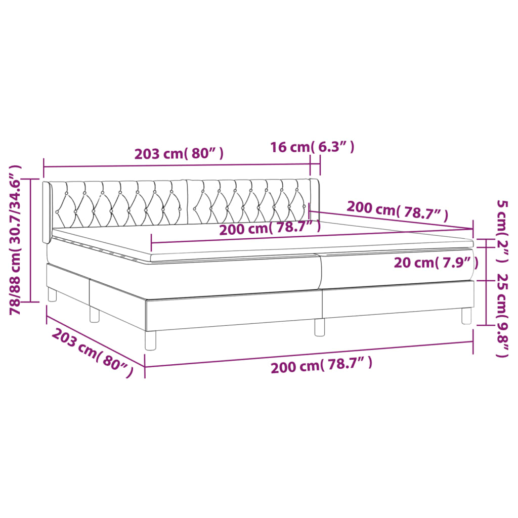 vidaXL Cama box spring con colchón tela marrón oscuro 200x200 cm