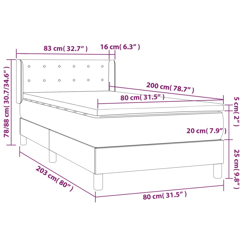 vidaXL Cama box spring con colchón tela gris claro 80x200 cm