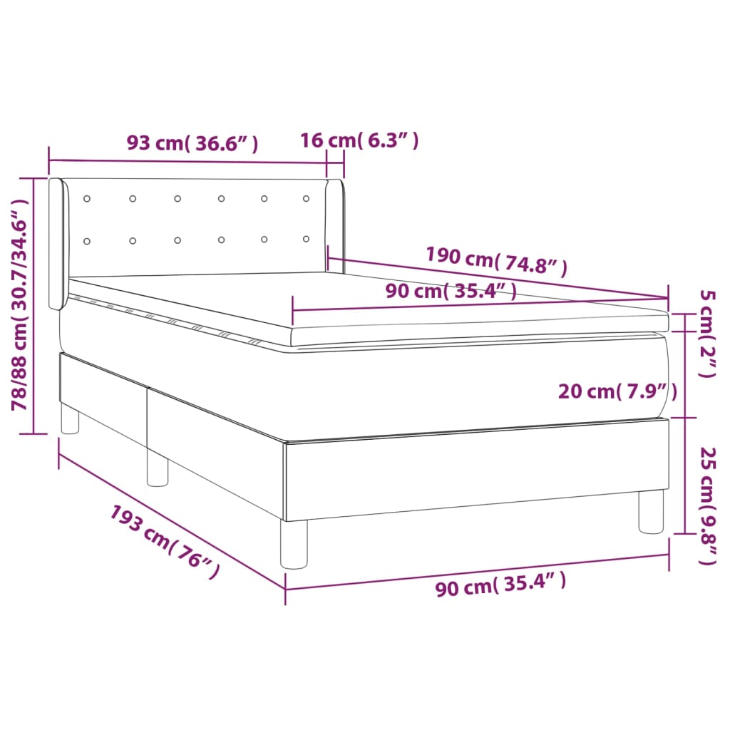 vidaXL Cama box spring con colchón tela gris claro 90x190 cm