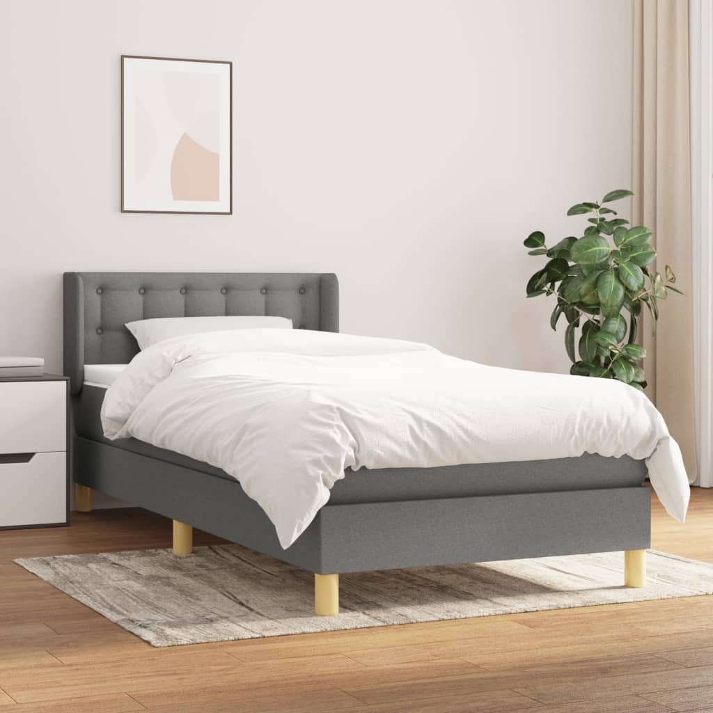 vidaXL Cama box spring con colchón tela gris oscuro 90x200 cm