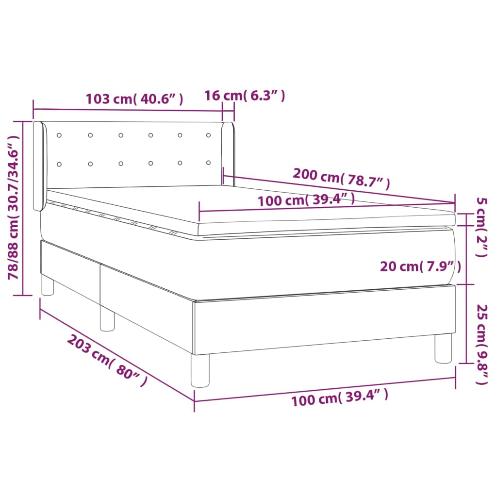 vidaXL Cama box spring con colchón tela gris claro 100x200 cm